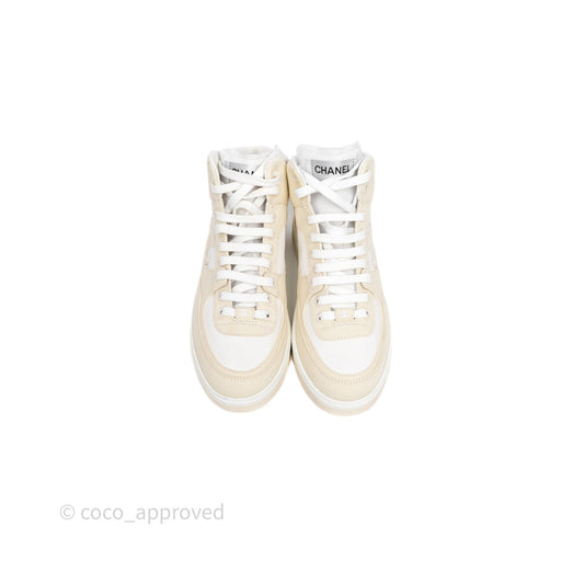 Chanel CC Light Beige White Canvas Sneaker Size 38.5