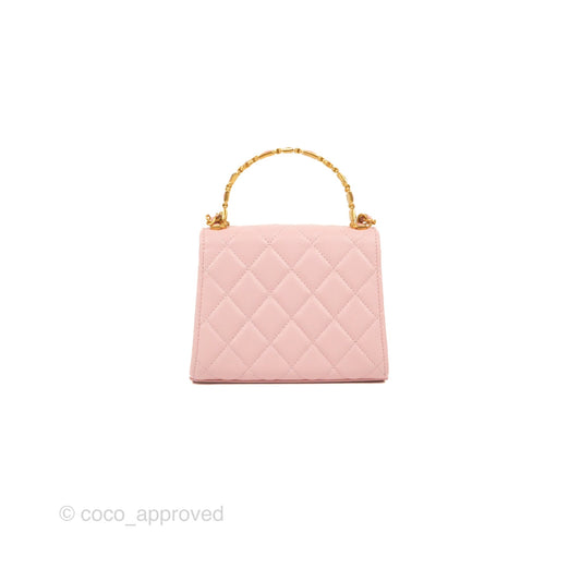 Chanel Enamel Top Handle Clutch with Chain Pink Lambskin Aged Gold Hardware 22B