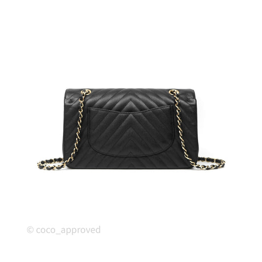 Chanel Classic M/L Medium Flap Chevron Black Caviar Gold Hardware