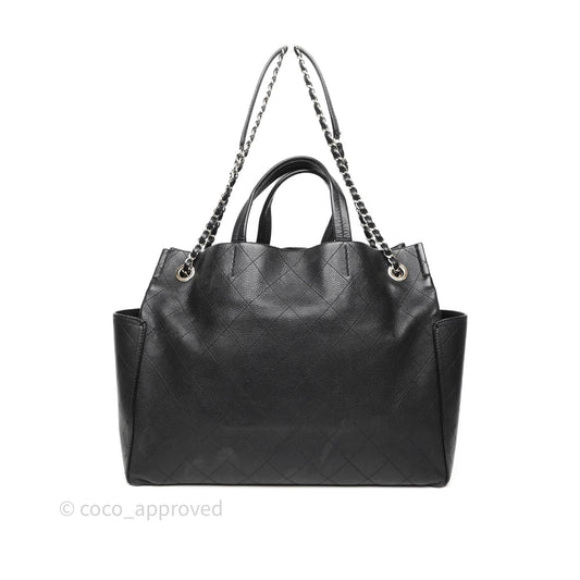 Chanel CC Pocket Tote Bag Black Caviar Silver Hardware