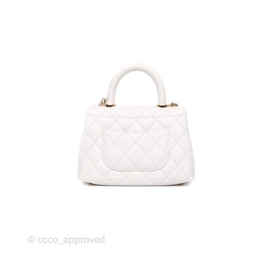 Chanel Mini Coco Handle Quilted Ivory White Caviar Gold Hardware