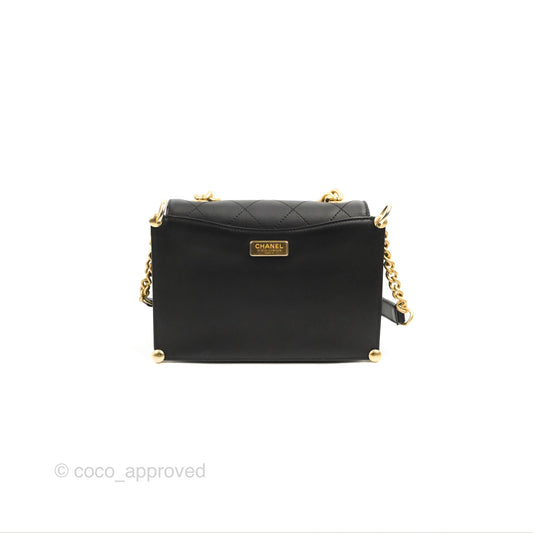 Chanel Chain Handle Flap Bag Black Calfskin Aged Gold Hardware