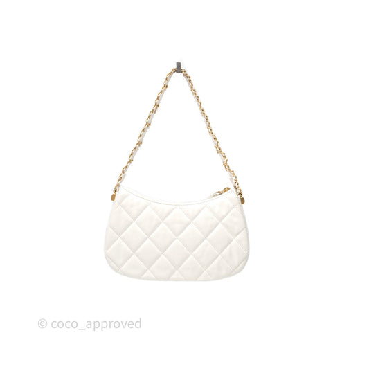 Chanel Hobo Bag White Aged Calfskin Aged Gold Hardware