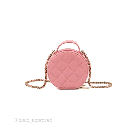 Chanel Mini Round Vanity Bag with Handle Pink Caviar 22C