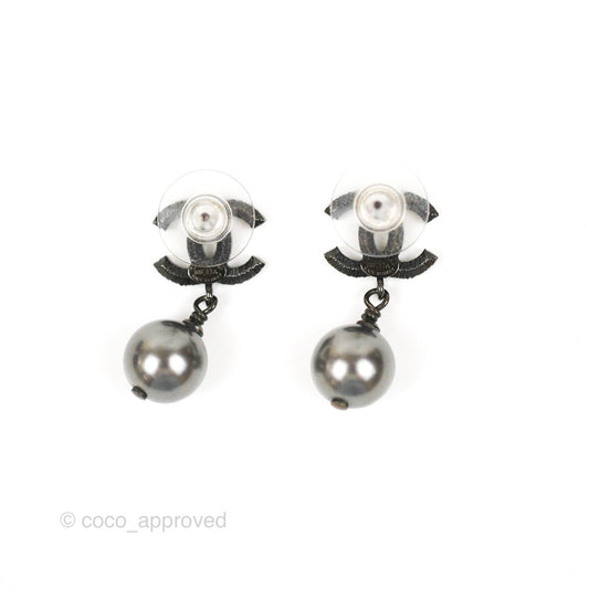 Chanel CC Black Bead Drop Earrings Gun Metal 19A