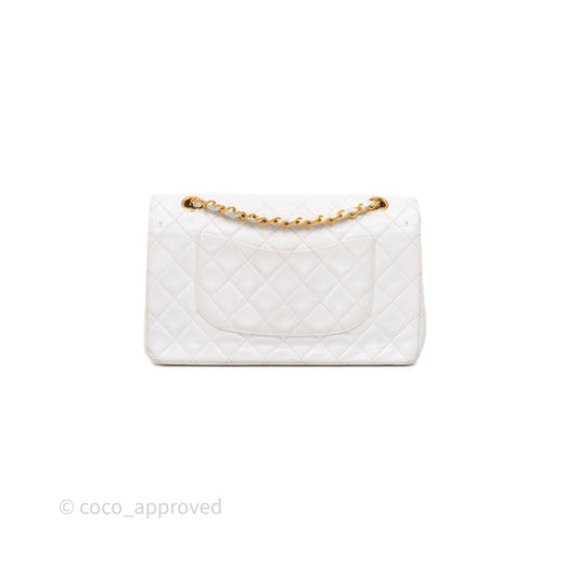 Chanel Classic Vintage Double Flap M/L White Lambskin 24K Gold Hardware