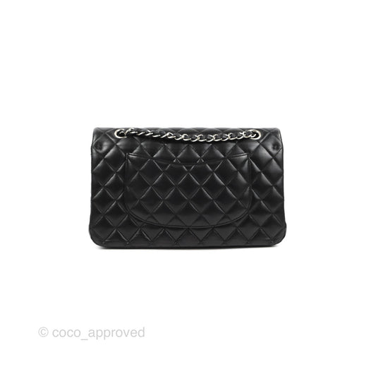 Chanel Classic M/L Medium Flap Quilted Black Lambskin Silver Hardware