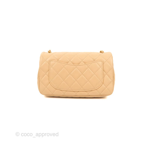Chanel Mini Rectangular Pearl Crush Beige Lambskin Aged Gold Hardware