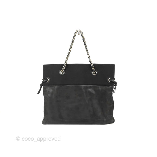 Chanel Vinyl CC Tote Black Canvas/Glitter Leather Silver Hardware