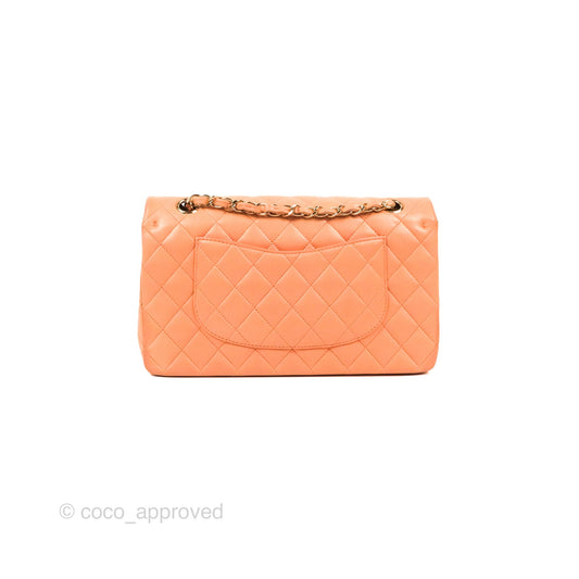 Chanel Classic M/L Medium Flap Quilted Orange Claire Lambskin Gold Hardware