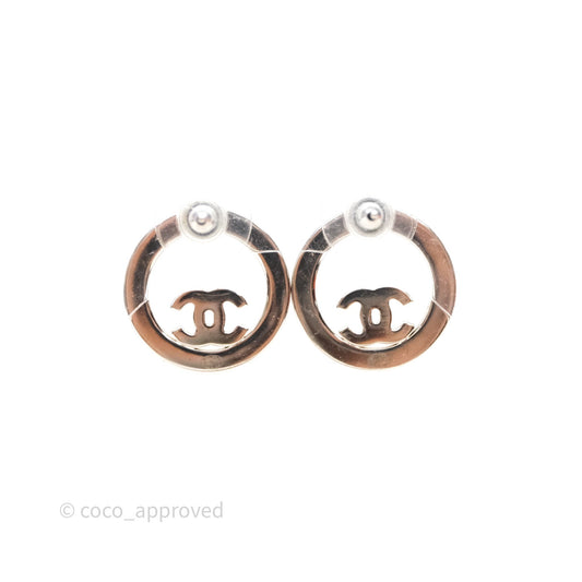 Chanel Crystal CC Round Earrings Silver Tone 17S