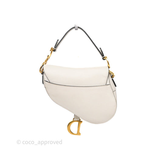 Christian Dior Mini Saddle Bag White Grained Calfskin Gold Hardware