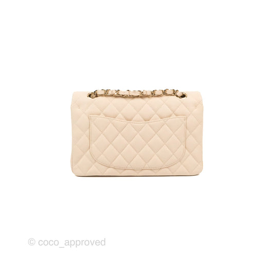 Chanel Small Classic Quilted Flap Light Ivory Beige Caviar Gold Hardware 20C