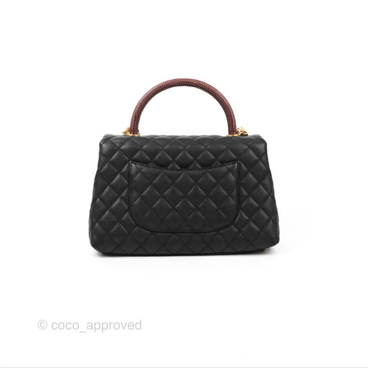 Chanel Medium Coco Handle Quilted Black Caviar Lizard Handle Gold Hardware