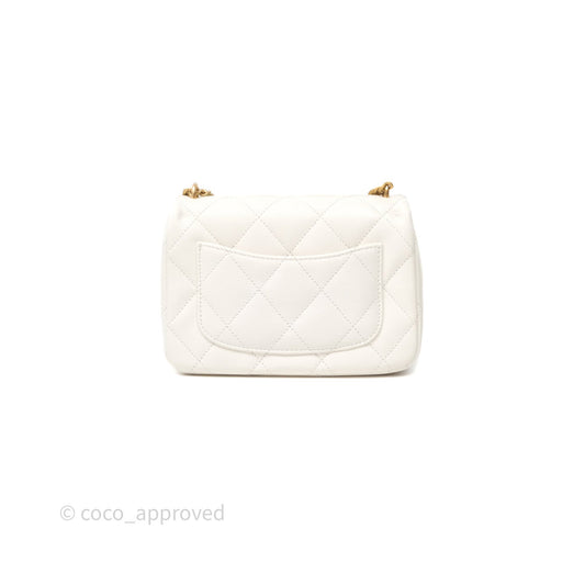 Chanel Mini Flap Bag Heart Adjustable Chain White Caviar Aged Gold Hardware