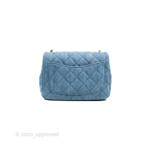 Chanel Mini Square Pearl Crush Quilted Denim Aged Gold Hardware
