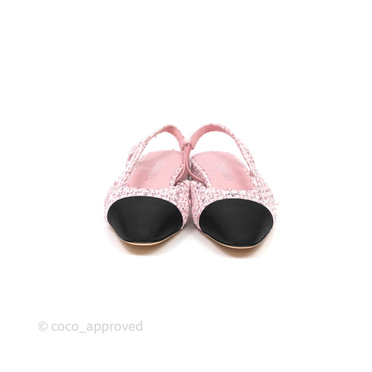 Chanel CC Slingback Flats Pink Tweed Size 37