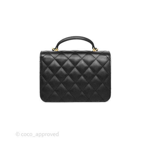 Chanel Quilted Accordion Flap Bag with Handle Black Caviar Aged Gold Hardware 23B