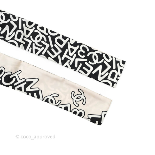Chanel CC Silk Twilly in Black & Pale Beige