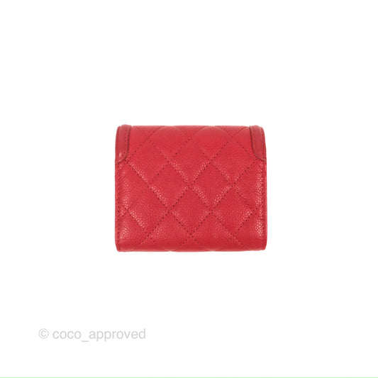 Chanel CC Filigree Short Flap Wallet Red Caviar Gold Hardware