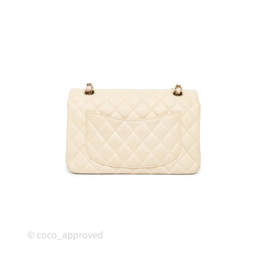 Chanel Small Classic Flap Quilted Light Ivory Beige Caviar Gold Hardware