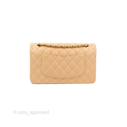 Chanel Classic M/L Medium Flap Quilted Beige Lambskin Gold Hardware