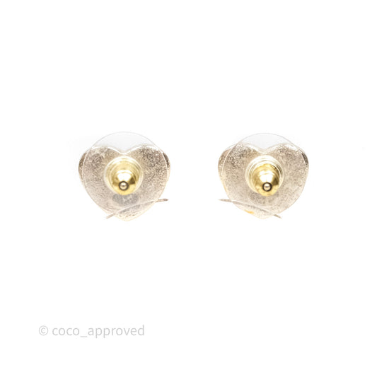 Chanel CC Heart Earrings White Gold Tone 24S