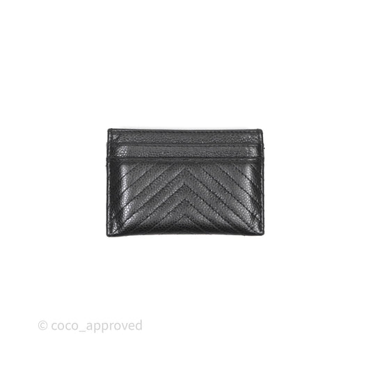 Chanel Chevron Boy Card Holder Black Caviar Sliver Hardware