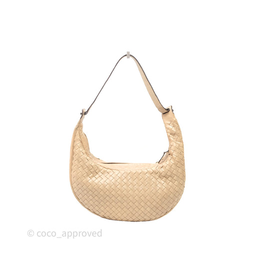 Bottega Veneta Vintage Intrecciato Lambskin Shoulder Bag Beige