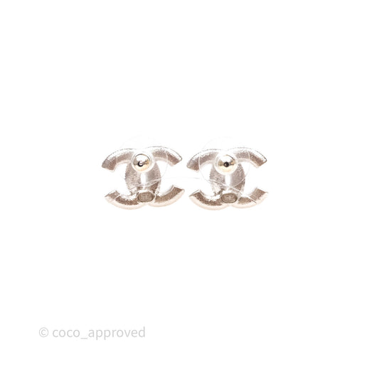 Chanel CC Crystal White Earrings Silver Tone 25C