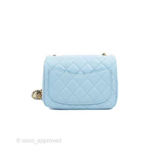 Chanel Mini Square Pearl Crush Light Blue Lambskin Aged Gold Hardware