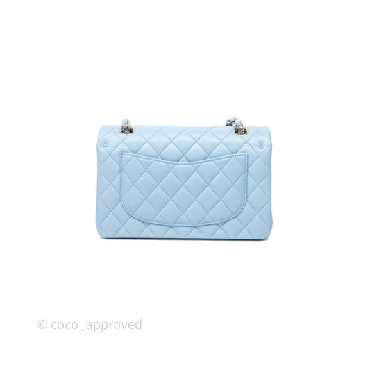 Chanel Small Classic Flap Quilted Blue Caviar Light Gold Hardware