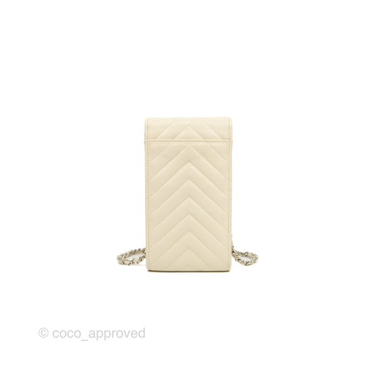 Chanel Chevron Clutch With Chain Ivory Calfskin Silver Hardware