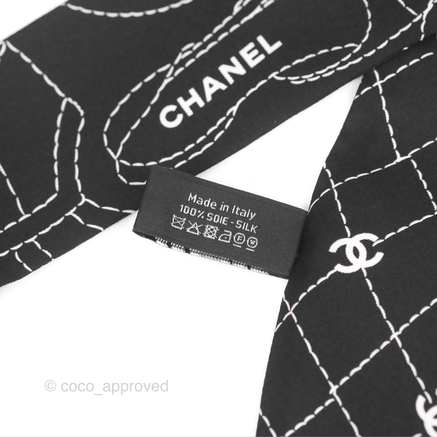 Chanel Accessories Quilted CC Pattern Silk Twilly Black