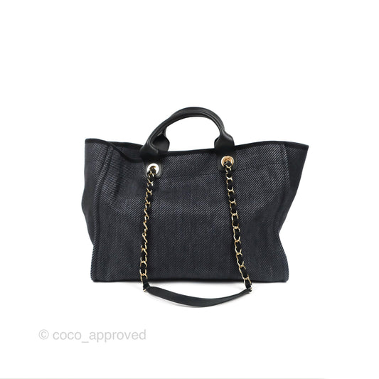 Chanel Large Deauville Charcoal Grey Canvas Light Gold Hardware