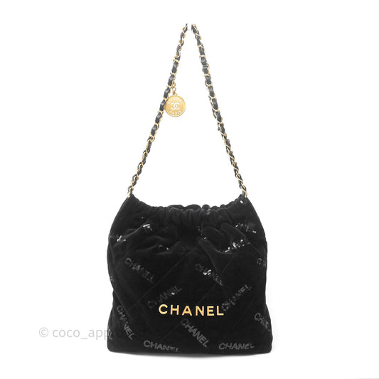 Chanel 22 Small Sequins Logo Black Velvet