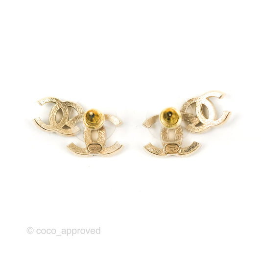 Chanel Crystal Black Double CC Earrings Gold Tone 22B