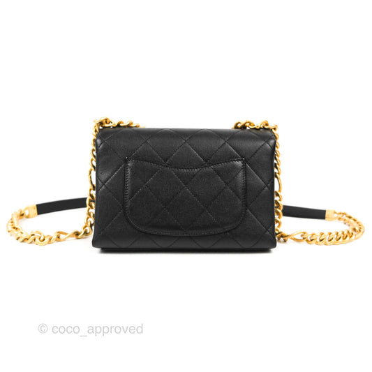 Chanel Mini Bracelet On Chain Flap Bag Flat Quilted Black Caviar Aged Gold Hardware