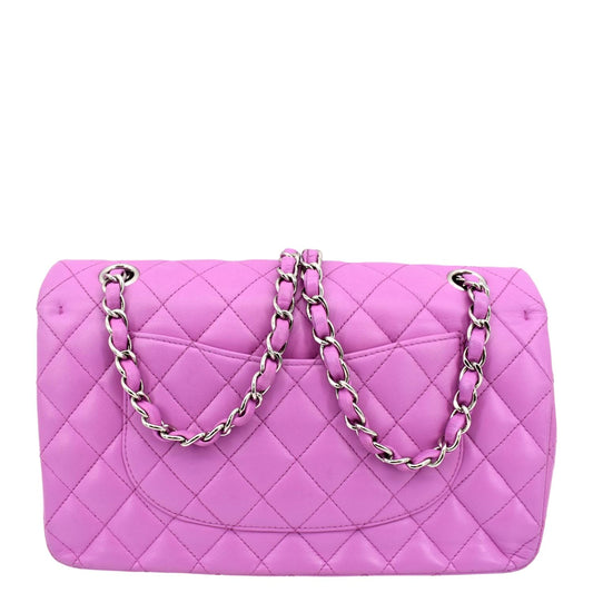 Luxury Chanel Classic Medium Double Flap Quilted Leather Shoulder Bag Neon Pink