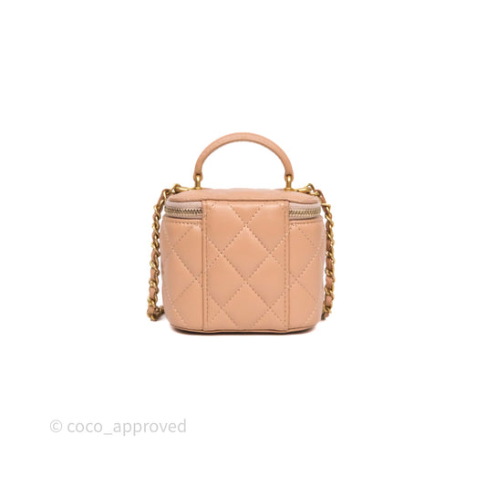 Chanel Mini Top Handle Vanity With Chain Beige Lambskin Aged Gold Hardware