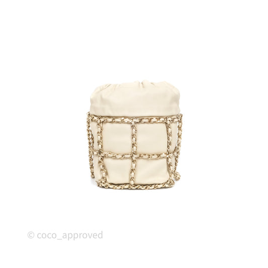 Chanel Chain Around Drawstring Bucket Bag Beige Lambskin Gold Hardware