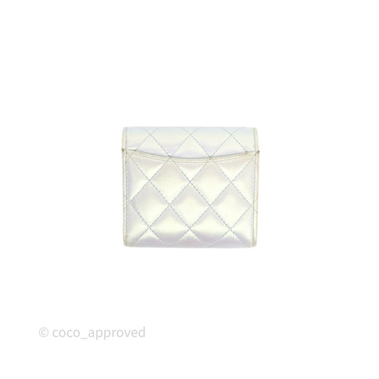 Chanel Classic Short Flap Wallet Iridescent White Lambskin Silver Hardware
