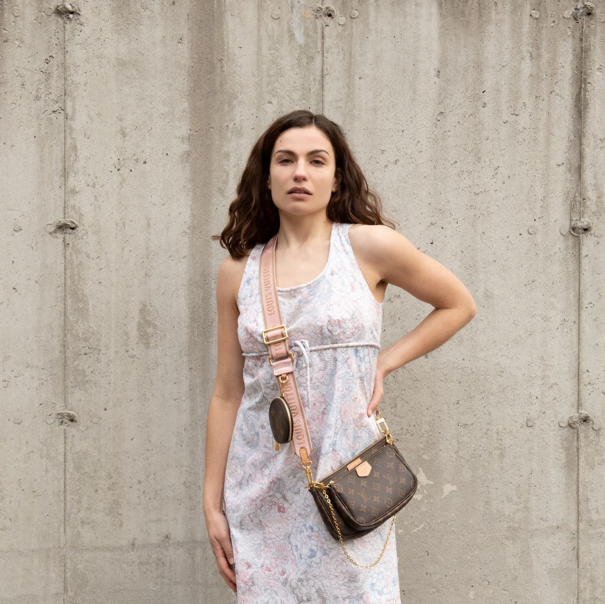 Chanel Pastel Blue, Pink, and White Floral Cotton Sleeveless Dress Size M
