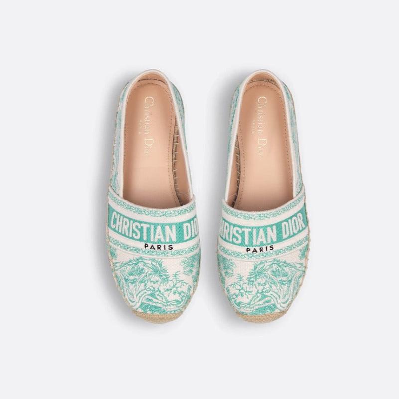 Luxury Dioriviera Granville Espadrille Cotton Embroidered With Aquamarina Toile De Jouy Sauvage Motif