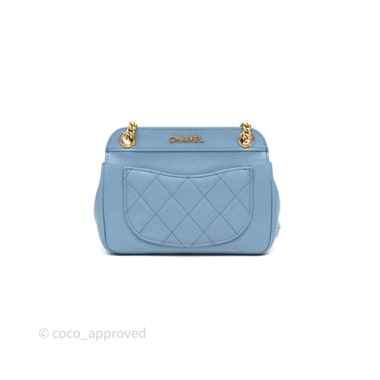 Chanel Curved Flap Bag Blue Lambskin Aged Gold Hardware