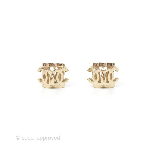 Chanel CC Gold/White Cube Earrings Gold Tone 22K