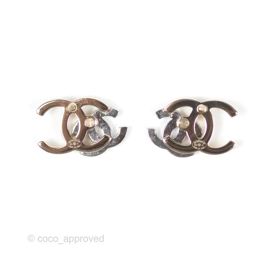 Chanel Double Crystal CC Earrings Silver & Gold Tone 21A