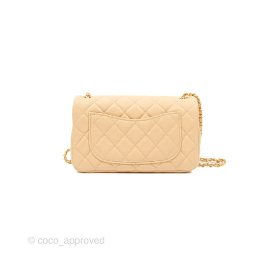 Chanel Pearl Crush Mini Rectangular Beige Lambskin Aged Gold Hardware