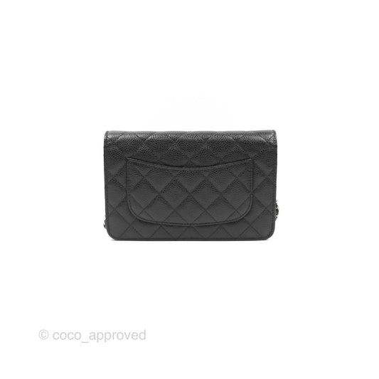 Chanel Quilted Classic Wallet On Chain WOC Black Caviar Silver Hardware