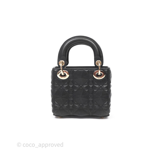 Dior Mirco Lady Dior Black Cannage Calfskin with Diamond Motif Gold Hardware